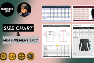 make clothing size chart and measurement spec sheet