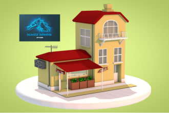 make a 3d low poly houses building props for the games