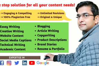 write high quality essay, creative content and website copy