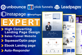 design landing page or funnel using clickfunnel, leadpages, instapages, unbounce