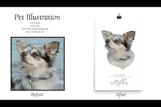 draw vector pet illustration with name and date