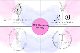 do botanical hand drawn feminine floral boho watercolor logo design