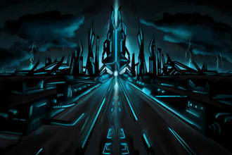 draw illustration of futuristic cyberpunk city