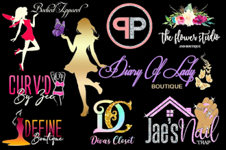 do 3 eye lash, hair extensions, and feminine logo design