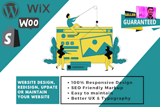 design, redesign or update responsive wordpress, wix or shopify website