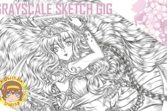 draw anime grayscale sketch for your character or fanart