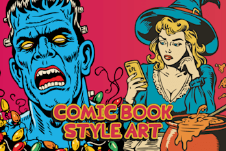 create cool retro comic art design illustration