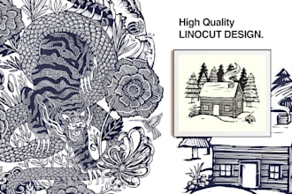 draw high quality linocut illustration for shirt design