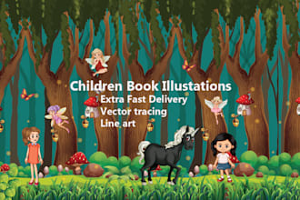 draw awesome children story book illustrations, cover kdp
