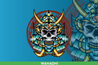 design hand draw skull cyborg logo tattoos ilustration