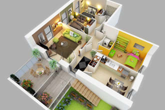 design 3d interior and exterior of residential apartment