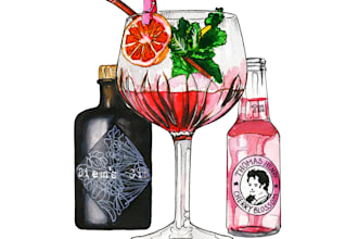 draw a watercolor drinks and menu illustration