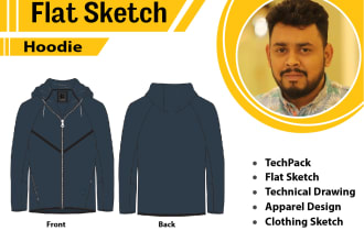 create technical flats sketch and fashion tech pack