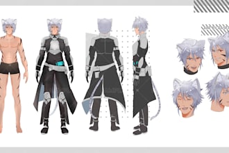 draw cool character sheet and design concept in anime style