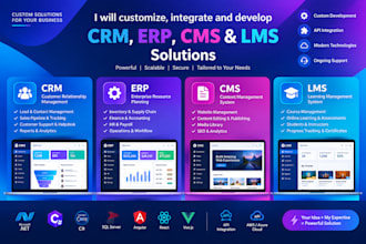 customize, integrate and develop custom CRM, erp, cms and lms solutions