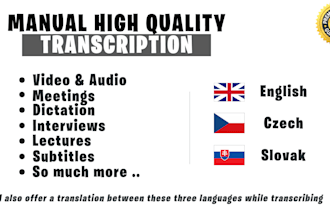 transcribe any video or audio to english, czech and slovak