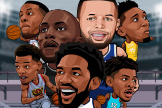 draw sports cartoon with big head or caricature style