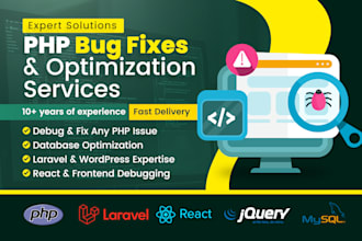 fix bugs and errors in your PHP, laravel, mysql, js codes
