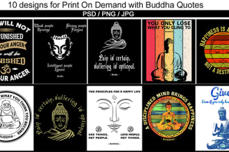 send you 10 png and PSD editable t shirt design bundle with buddha quotes