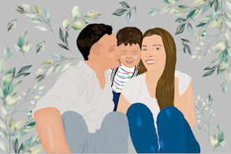 draw cute portrait for wedding, couple, and family