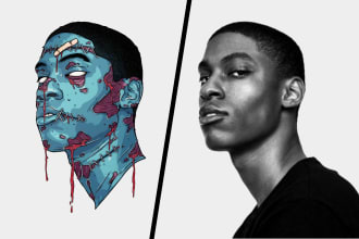 draw awesome grime art and zombie portrait for halloween