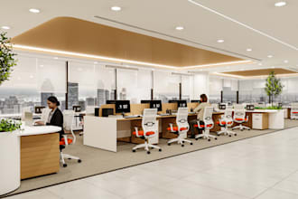 create office interior design with commercial space and coworking open space