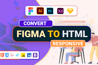 convert sketch to html xd to html psd to HTML responsive, figma to html