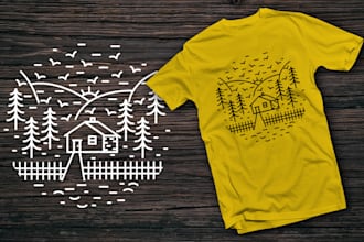 illustrate custom monoline graphic t shirt design