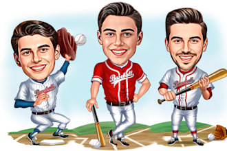create an amazing baseball caricature, or sports caricature