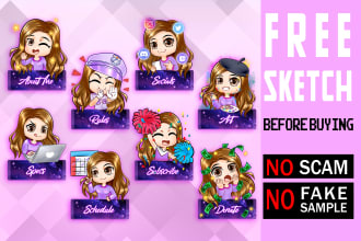 draw cute chibi panels, emotes, sub badges, for your twitch
