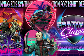 draw 80s pop cyberpunk t shirt design