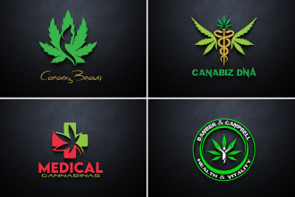 unique cannabis natural hemp cbd oil and medical logo