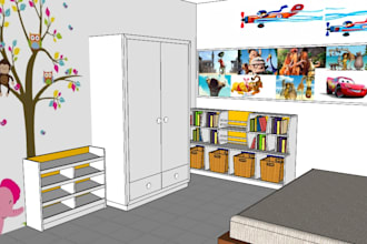 do sketch up 3d for interior design spaces as per drawing