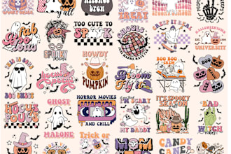create retro halloween christmas fall thanksgiving tshirt design bundle for etsy