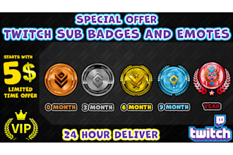 design twitch sub badges, twitch emotes, twitch badges