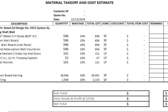 provide reliable cost estimates material take off