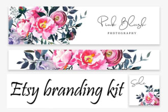 design etsy shop branding kit, banner, icon, order receipt banner