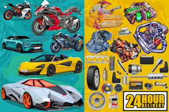 draw car, vehicle, engine or any elements into vector art illustration