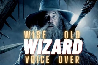 voice over an old man, gandalf or english wizard character