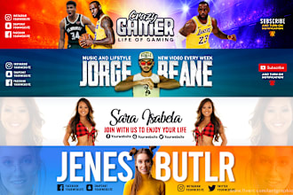 design youtube banner, channel art, and social media covers