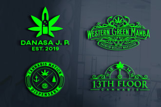 unique cannabis natural hemp cbd oil and medical logo