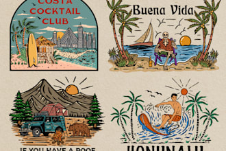 do hand drawn vintage illustration for your t shirt brand