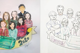 illustrate group portrait in watercolor