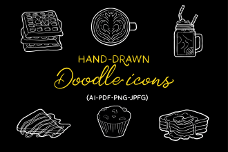 design hand drawn icons, doodle stickers, illustrations
