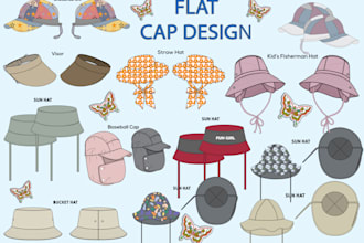 do flat design clothing, cap, bag, and tech pack design