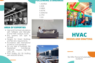 do hvac design, cooling, heating load calculation and quality 2d, 3d drafting