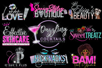 design glitter feminine beauty salon, eyelashes, hair, nails and boutique logo