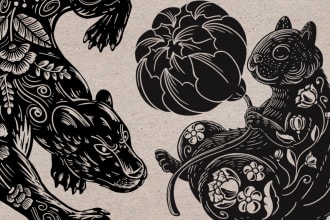 illustrate animal or botanical linocut based on your request
