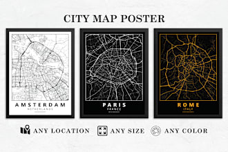 design unique wall map poster of any city in 24 hours