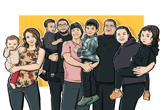 draw cute cartoon couple, wedding, family portrait for you